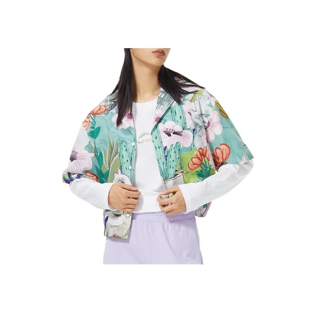 Li Ning Sports Trend Series Floral Letter Print Short Casual Short Sleeve Shirt Women Shirts Multicolor ASHS130-3