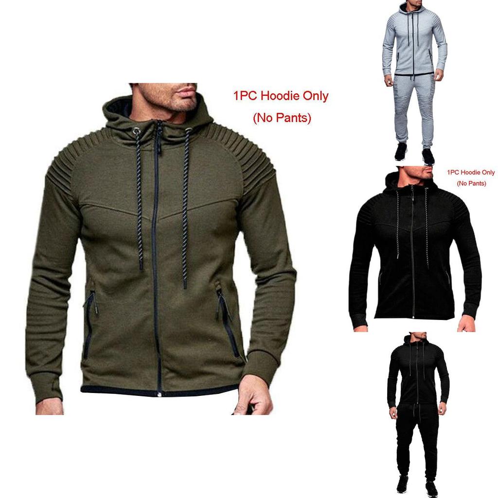 Stylish Men's Tracksuit Set With Hooded Jacket And Adjustable Waistline Pants