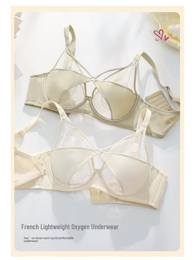 Elegant French Women's Uplift Lingerie: Thin Style, Anti-Sagging Soft Underwire Bra for Large Chest.