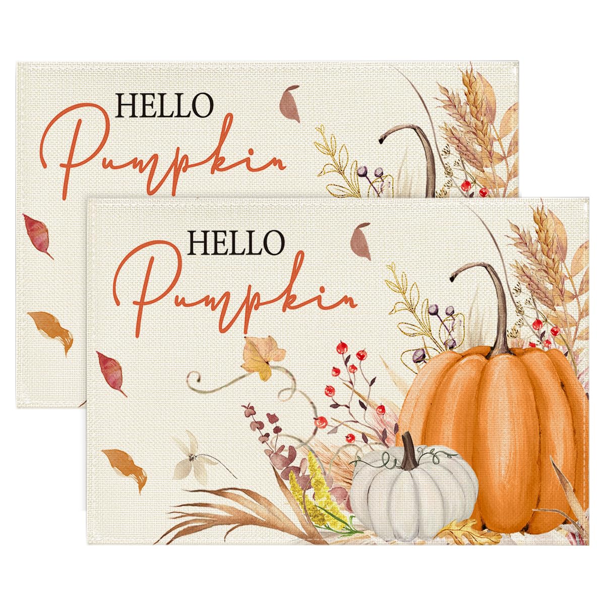 

Aqua Hello Pumpkin Floral Leaves Fall Placemats Set of 4, 12x18 Inch Autumn Thanksgiving Harvest Table Mats for Kitchen Dining Decoration 12 x 18 , Rectangular 2 Pcs