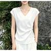 T-shirt Estiva da Donna con Scollo a V Leggera Camicia a Maniche Corte in Raso Design da Donna Top Elegante Aderente