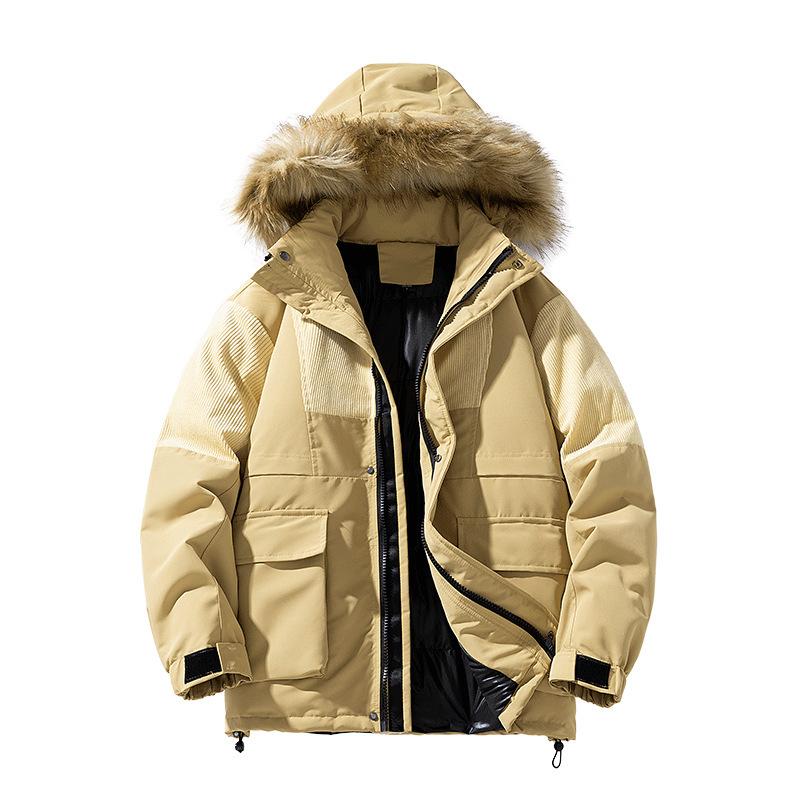 Sztruksowe łączenie Duży futrzany kołnierz Pogrubiony płaszcz Pie pokonuje Odzież wierzchnia Odzież robocza Odzież bawełniana Męski styl średniej do długiej długości