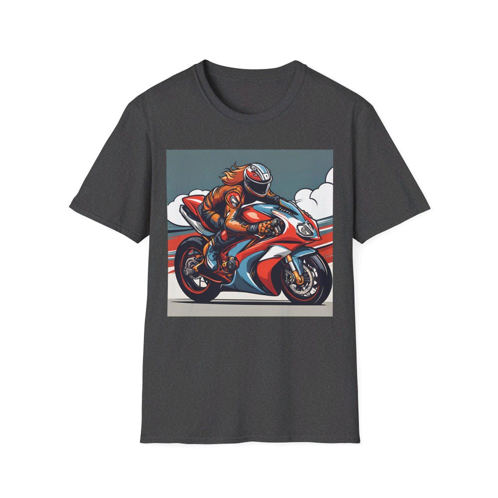 Unisex Softstyle T-Shirt, Motorcycle Print Crew T-Shirt, Motorcycle Clothes, Biker Top, Biker Shirt, MotoGirlGear, Motorcycle Biker T-shirt M