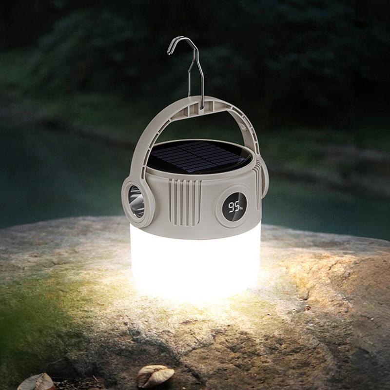 Led Solar Light Bulb Usb Rechargeable Camping Light Portable Outdoor Searchlight Multiduty Hanging Lamp With Flashlight 1Pc