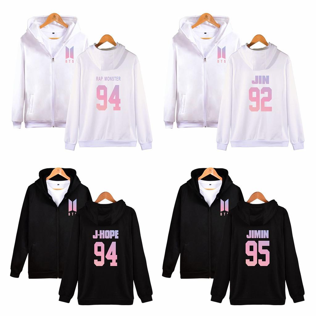 Sweat à capuche avec fermeture éclair et motif BTS pour adolescents, style décontracté