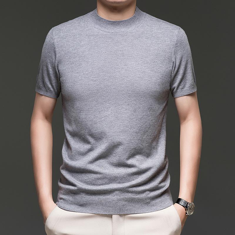 Men S Short Sleeve Half High Neck Casual Knit Sweater