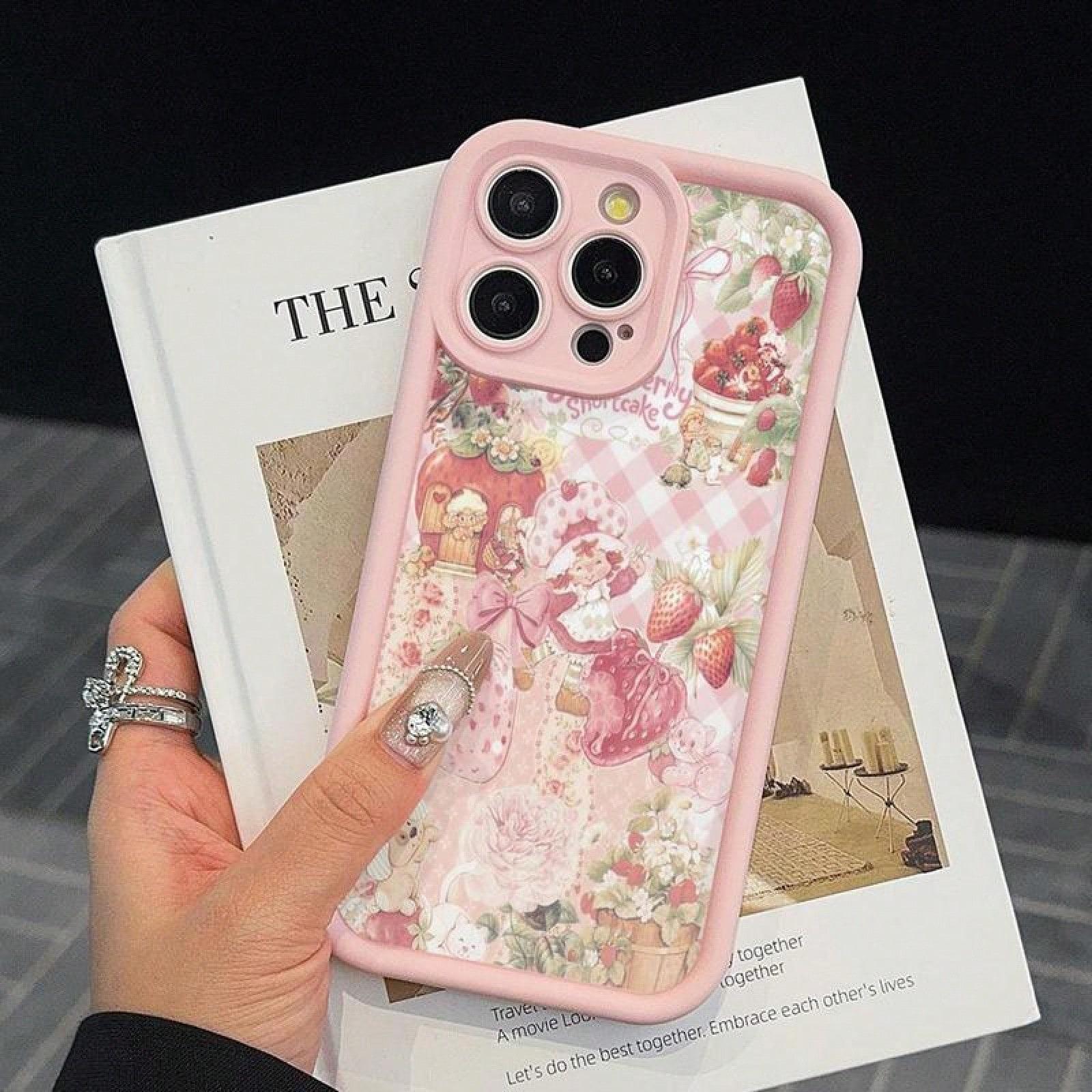 

Strawberry & Flower Pattern Cute Phone Case For iPhone 17 16 15 14 13 12 11 Pro Max XS X XR 7 8 Plus 16E 17 Air Pink Soft Cover iPhone SE (2020)