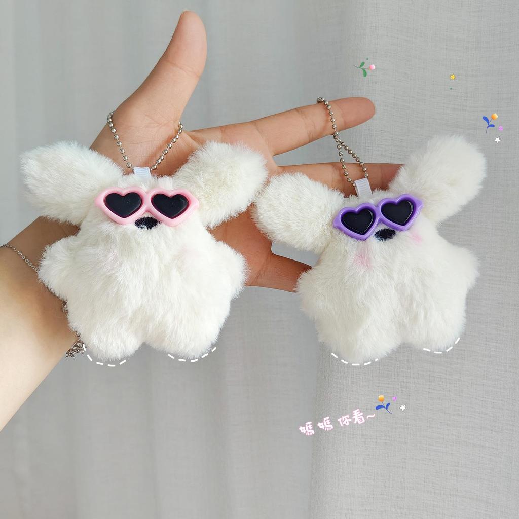 Cartoon Squeaky Rabbit Plush Ornament with Sunglasses - Girl's Bag Pendant