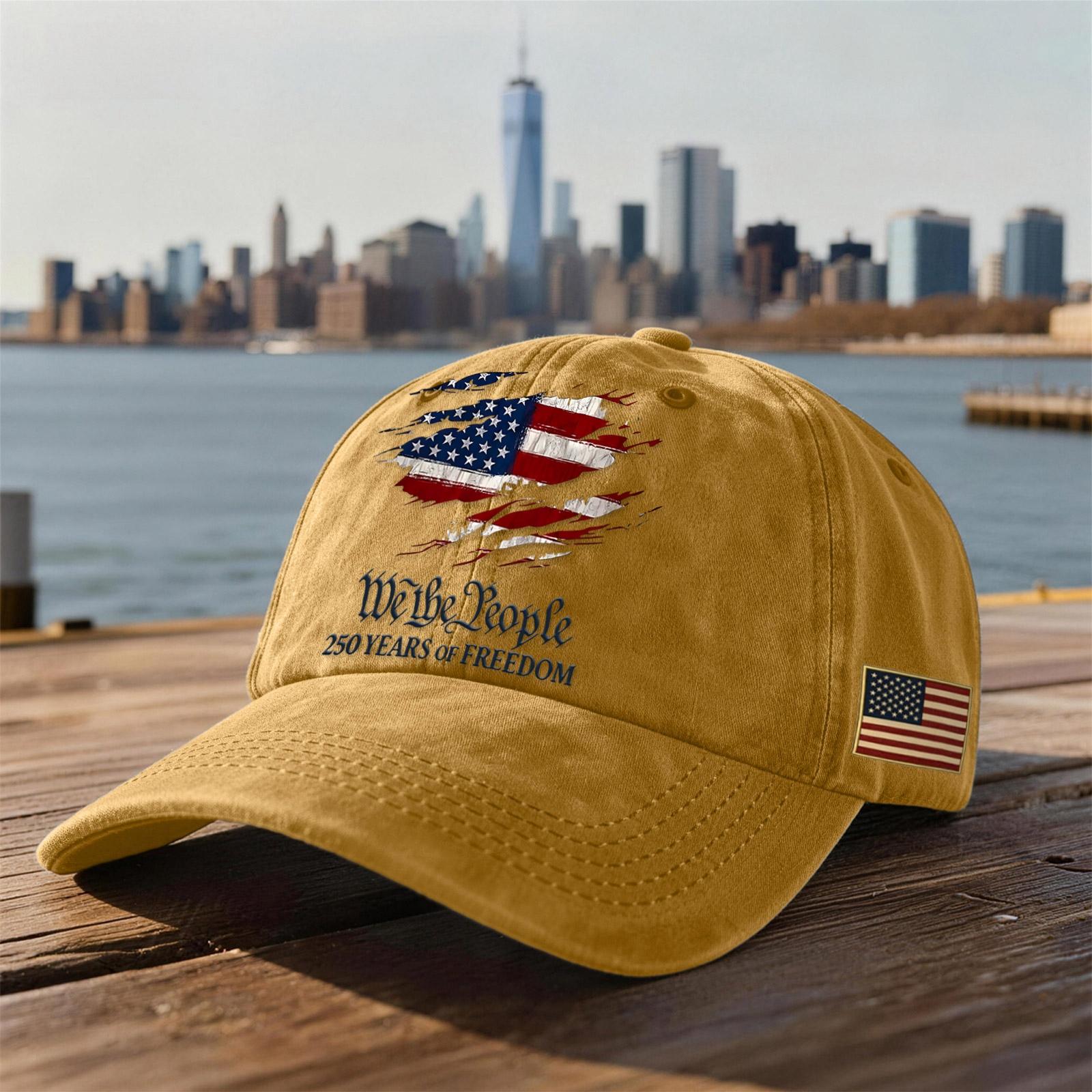 

Unisex USA 250th Anniversary Printed Distressed Washed Baseball Cap | Patriotic Vintage Hat For Celebrations One Size жовтий