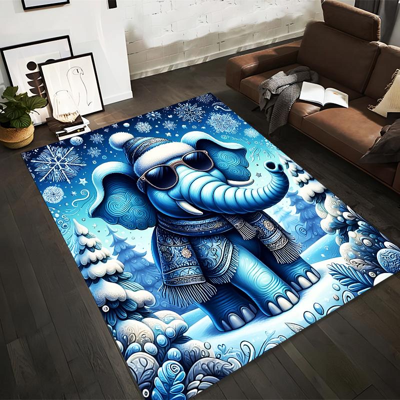 

Winter-Themed Blue Elephant Pattern Carpet with Snowflakes Suitable for use as an anti-slip for living room bedroom sofas 40x60cm( 15x23in )