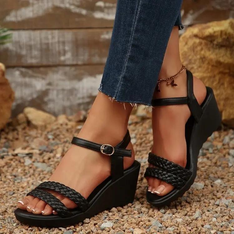 Women's Sandals  Summer Peep Toe New Wedges Fashion Dress Sandals Women Buckle Strap Platform High Heels Sandalias De Mujer