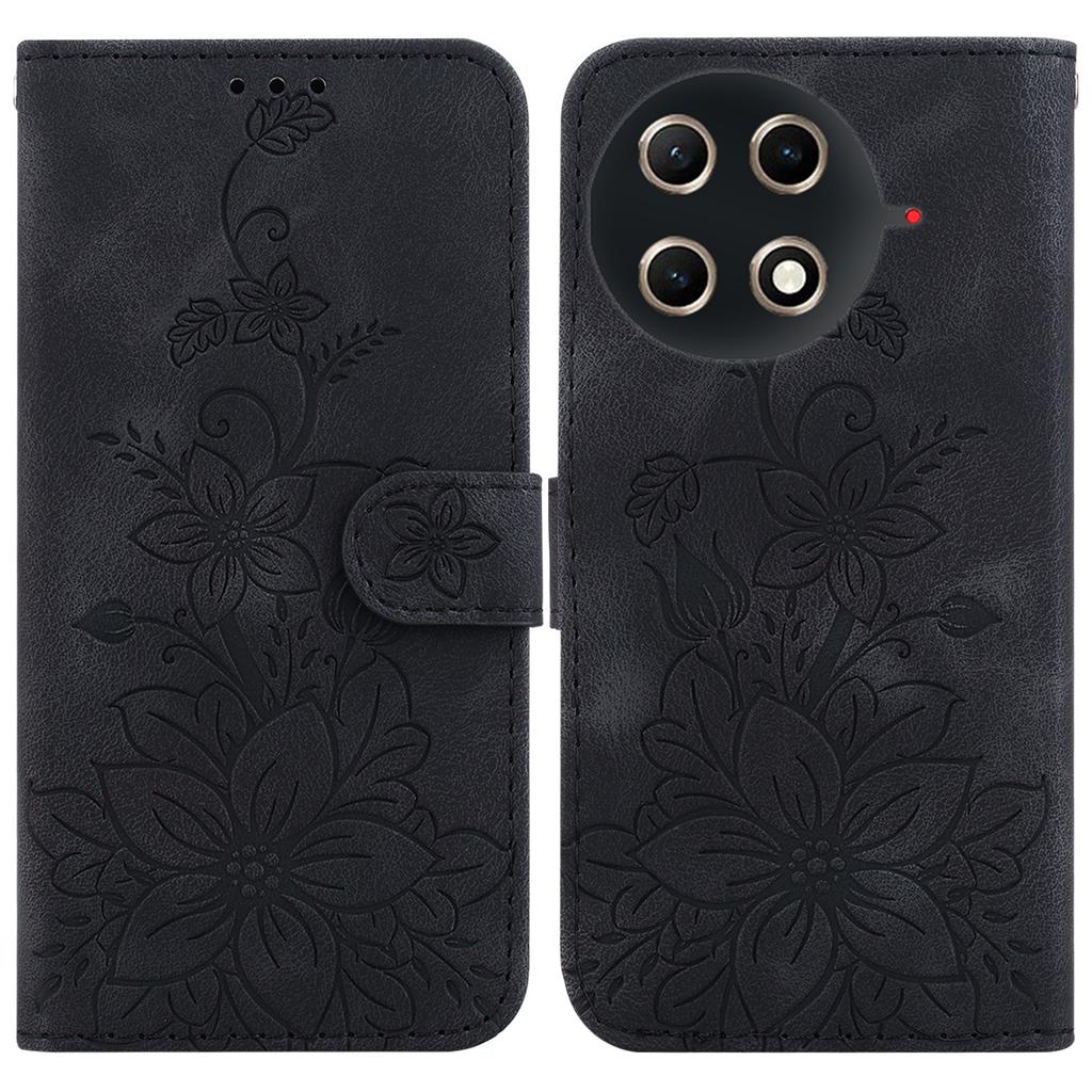 For TECNO Camon 30S 4G/30S Pro 4G Stand Case Lily Flower Imprint Leather Phone Cover with Wrist Strap