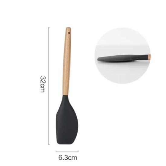 Ustensile de Bucătărie Spatulă Silicon Lingură Polonic pentru Supă Spatulă Perforată Server pentru Paste Ustensile de Gătit din Silicon Antiaderent cu Mâner de Lemn