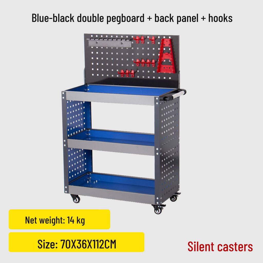 Three-Layer Movable Workshop Trolley for Auto Repair Tools and Parts Storage