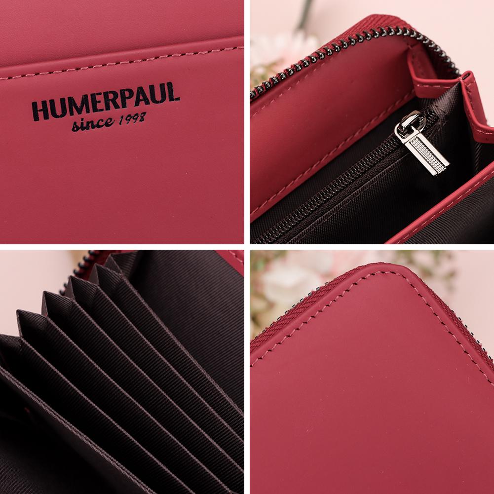 Humerpaul Ladies Wallet Leather Wallet RFID Anti-theft Swipe Wallet Zipper Large-capacity Wallet Multi-card Coin Purse