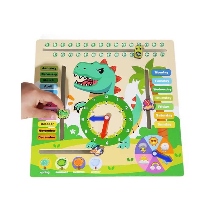 Wooden Six-in-One Educational Calendar Clock: Puzzle for Time, Seasons, Months, and Weather Cognition