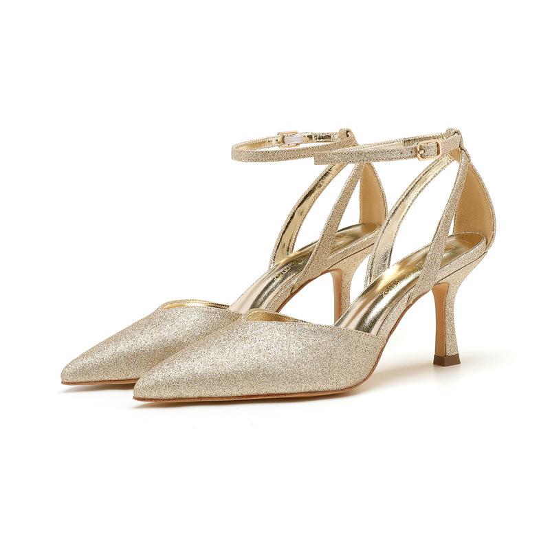 

Large size sandals thin heel pointed silver gold sequined pointed hollow comfortable light mouth sexy women s shoes 35 золотой