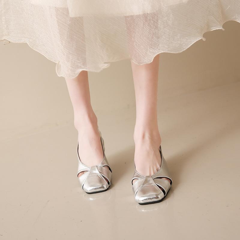 Sandale cu vârf gol pentru femei, pantofi din piele moale, cu vârf pătrat, cu fund plat și gură mică, mărime mare