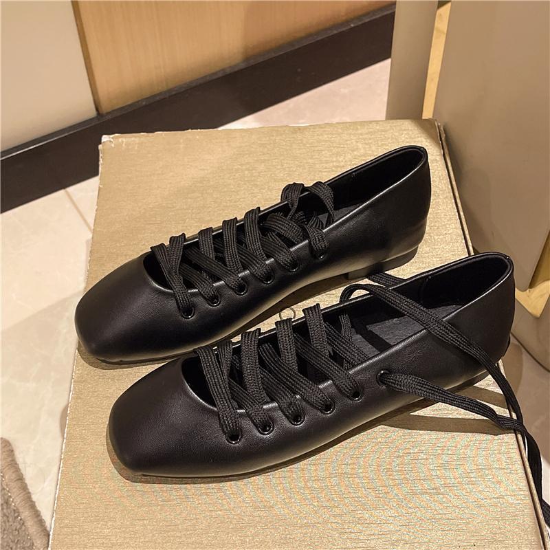 Elegant Square Toe Women Ballet Dance Shoes Fashion Lace Up Shoes Woman 2025 Trend Autumn New Designer Dress Chaussures Ladies
