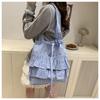 Korean Style Lotus Leaf Shoulder Bag Fashion Plaid Tote Bag Vintage Drawstring Bag  Storage Bag