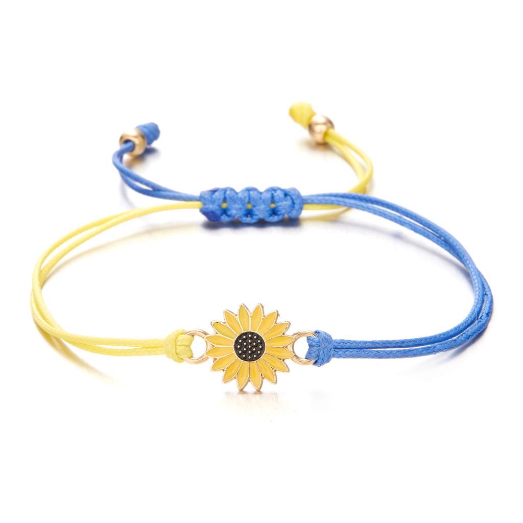 Creative Color Block Ukrainian Hand-Woven Adjustable Bracelet In Yellow and Blue