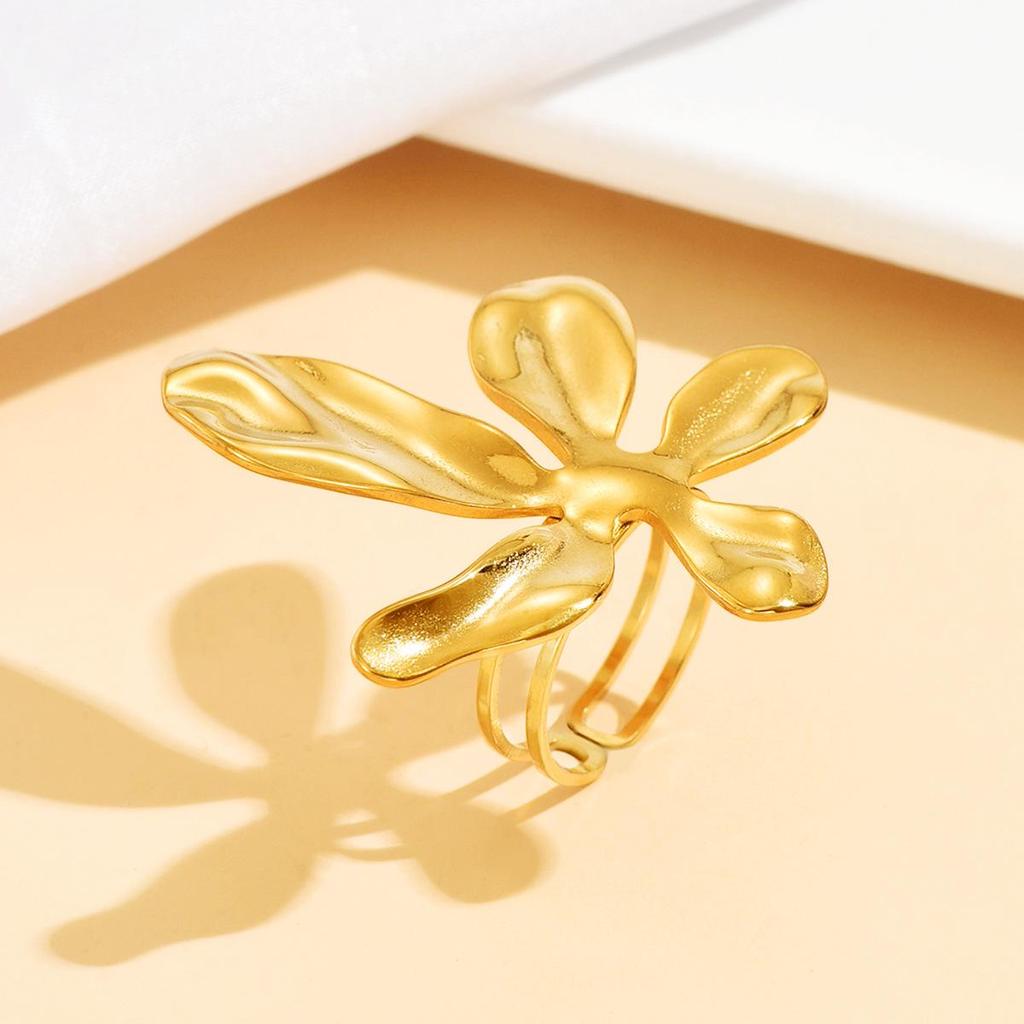 Stainless Steel Luxury Resort Style Floral Open Ring - Women's Exaggerated Index Finger Jewelry