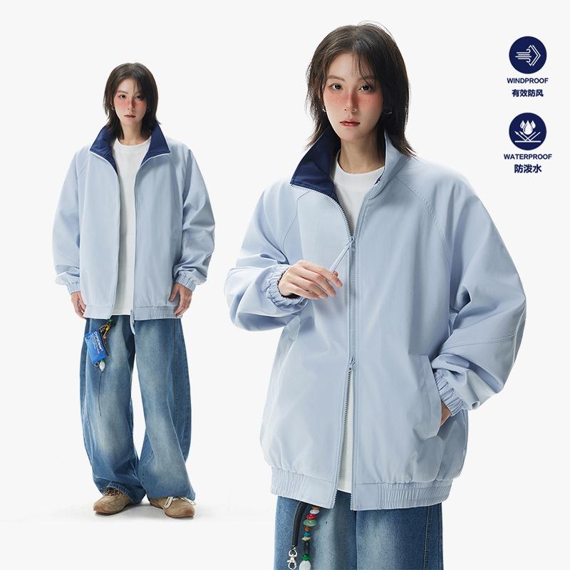 

Cleanfit контрастный пиджак с лацканами мужской и женский осенний американский ретро бейсбольная куртка без капюшона повседневная куртка для пары 3XL небесно-голубой