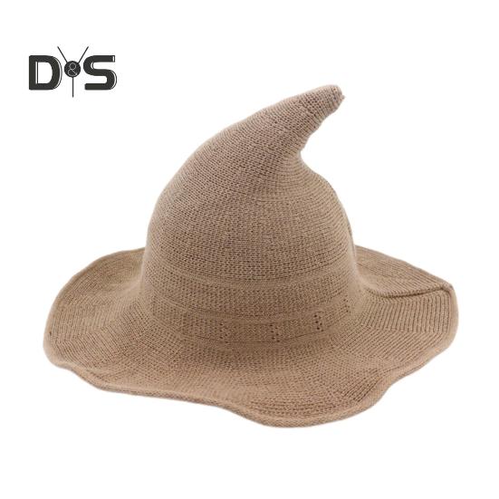 Witch Cosplay Hat Halloween Costume Knitted Foldable Pointed Solid Color Photo Prop Masquerade Festival Decoration Cap Headpiece