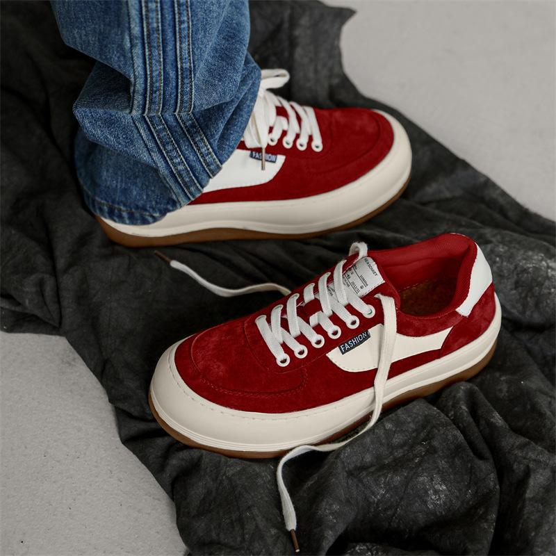Fashion Men Casual Party Prom Dress Cow Suede Leather Shoes Lace-up Flats Platform Shoe Black Red Stylish Sneakers Street Style Footwear