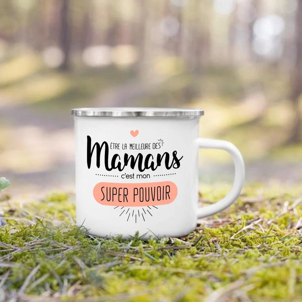Beste Mama der Welt Druck Tasse Kreative Kaffeetassen Getränke Milchbecher Emaille Henkel Tassen Henkel Festliche Geburtstagsgeschenke für Mutter