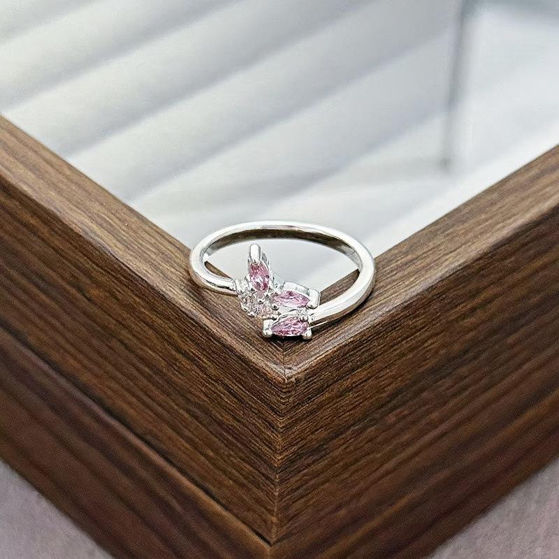Light Luxury Sweet Cool Pink Cute Full Diamond Zir*****Pening Adjustable Ring Niche Design High-End Ring Woman