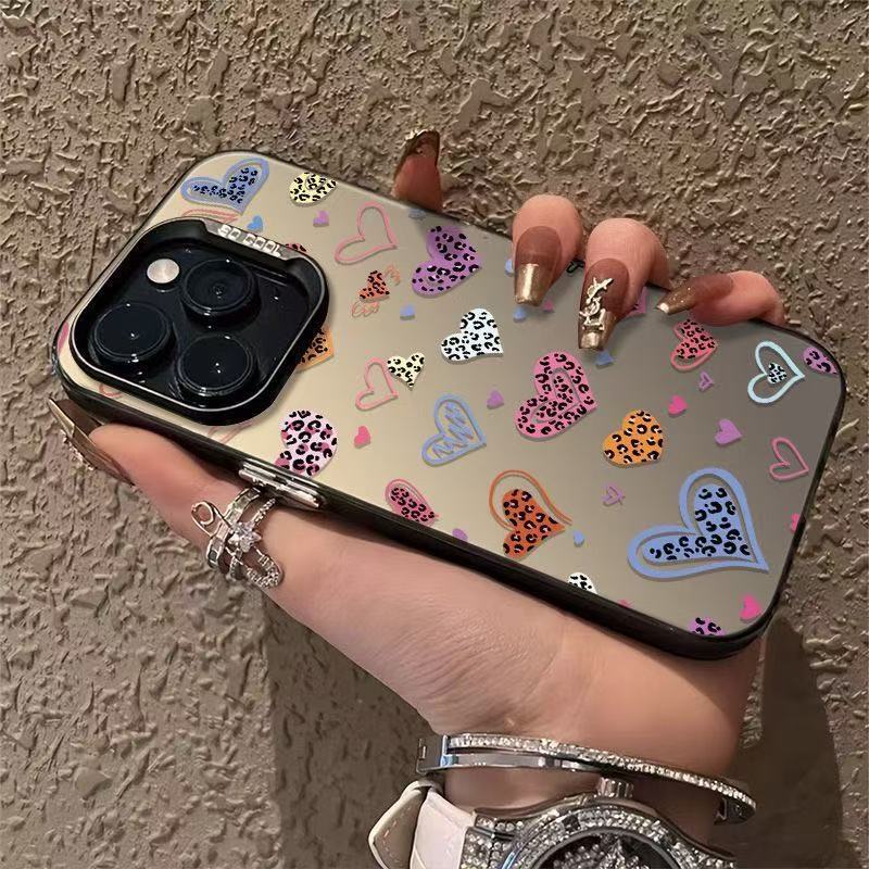 Trendy Colorful Leopard Heart Phone Case for iPhone 17 Air 16 15 14 11 Pro 13 12 8 7 Matte Laser Bumper Shockproof Coque Cover