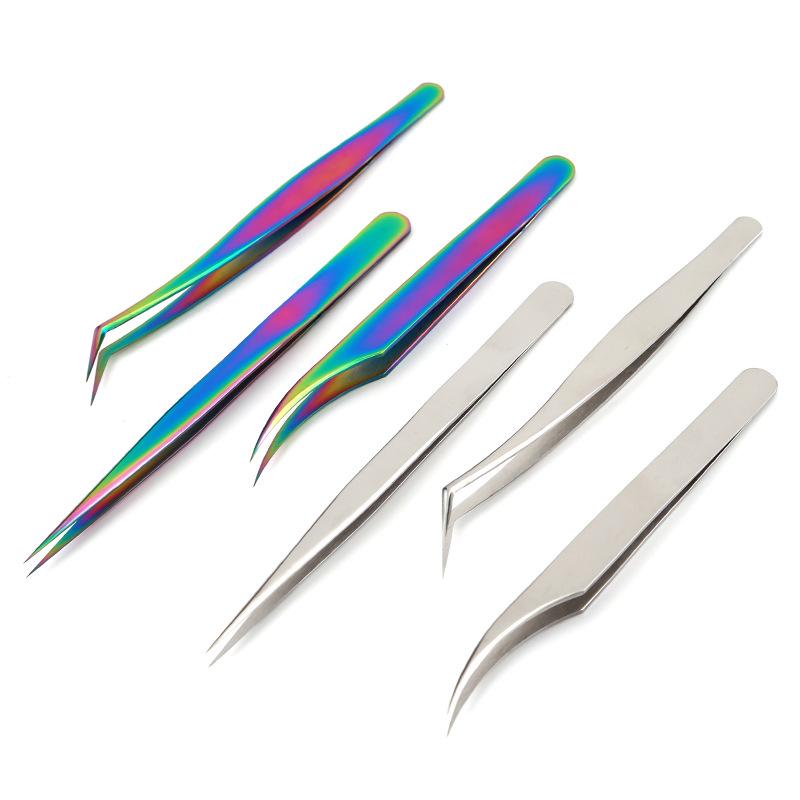 Gold Feather Stainless Steel Eyelash Tweezers - Dolphin Clip & Easy Blooming Applicator for False Eyelashes