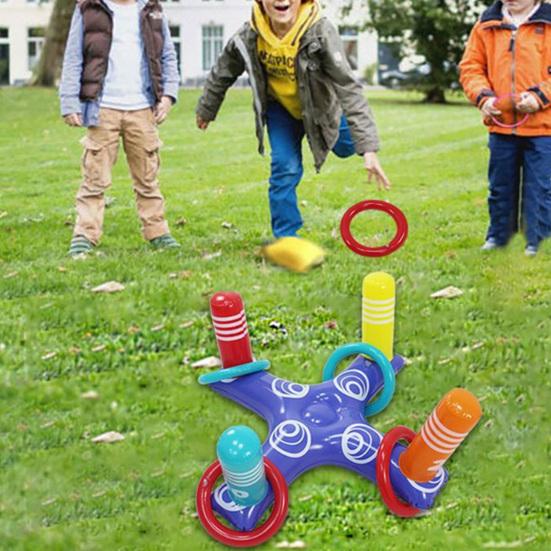 Practical Foldable Good Sealing PVC Multiplayer Throwing Ring Play Toy with 8 Rings Daily Use Toss Game