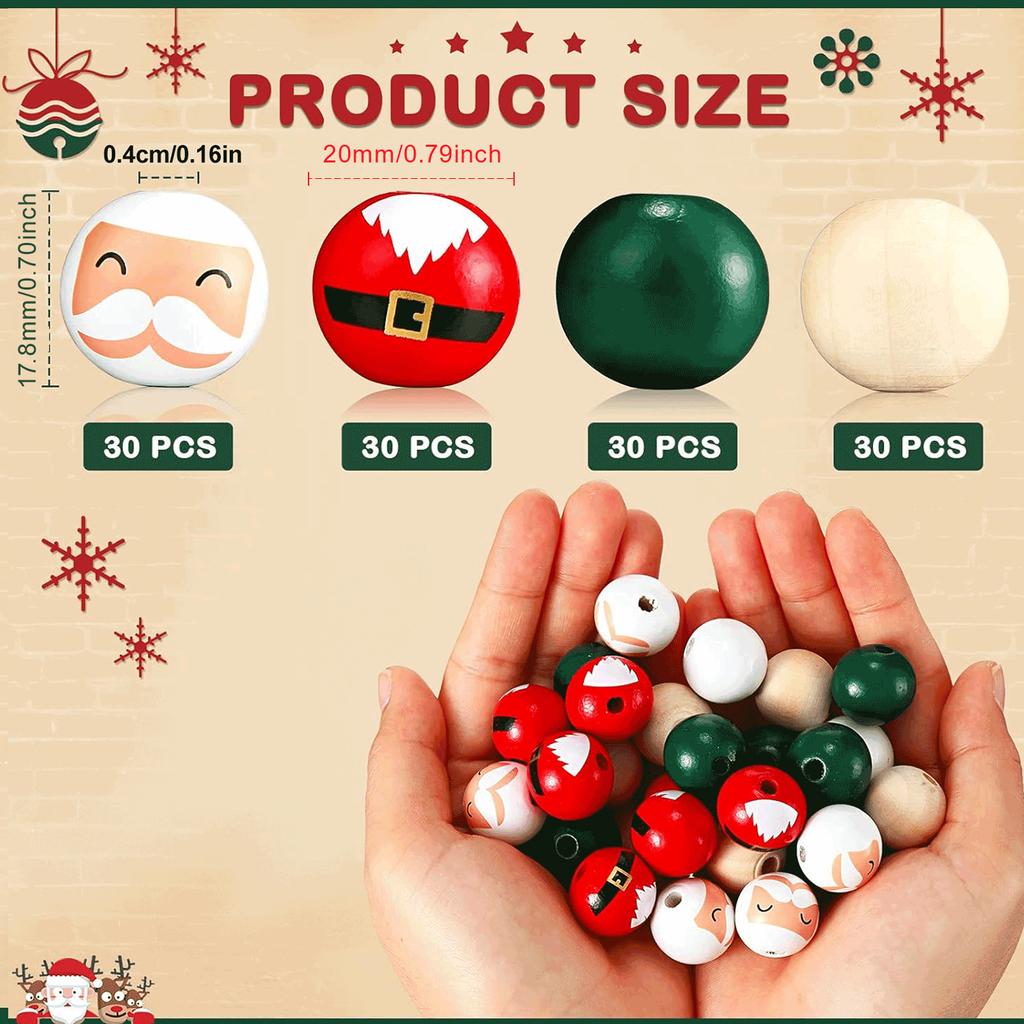 Random size quantity Christmas wooden beads Christmas wooden beads Christmas round beads Winter pine round beads natural wood