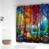 Spring, Summer, Autumn, Winter Four Seasons Tree Colorful Glass Window Pattern Digital Print Shower Curtain, Bathroom Home Decor