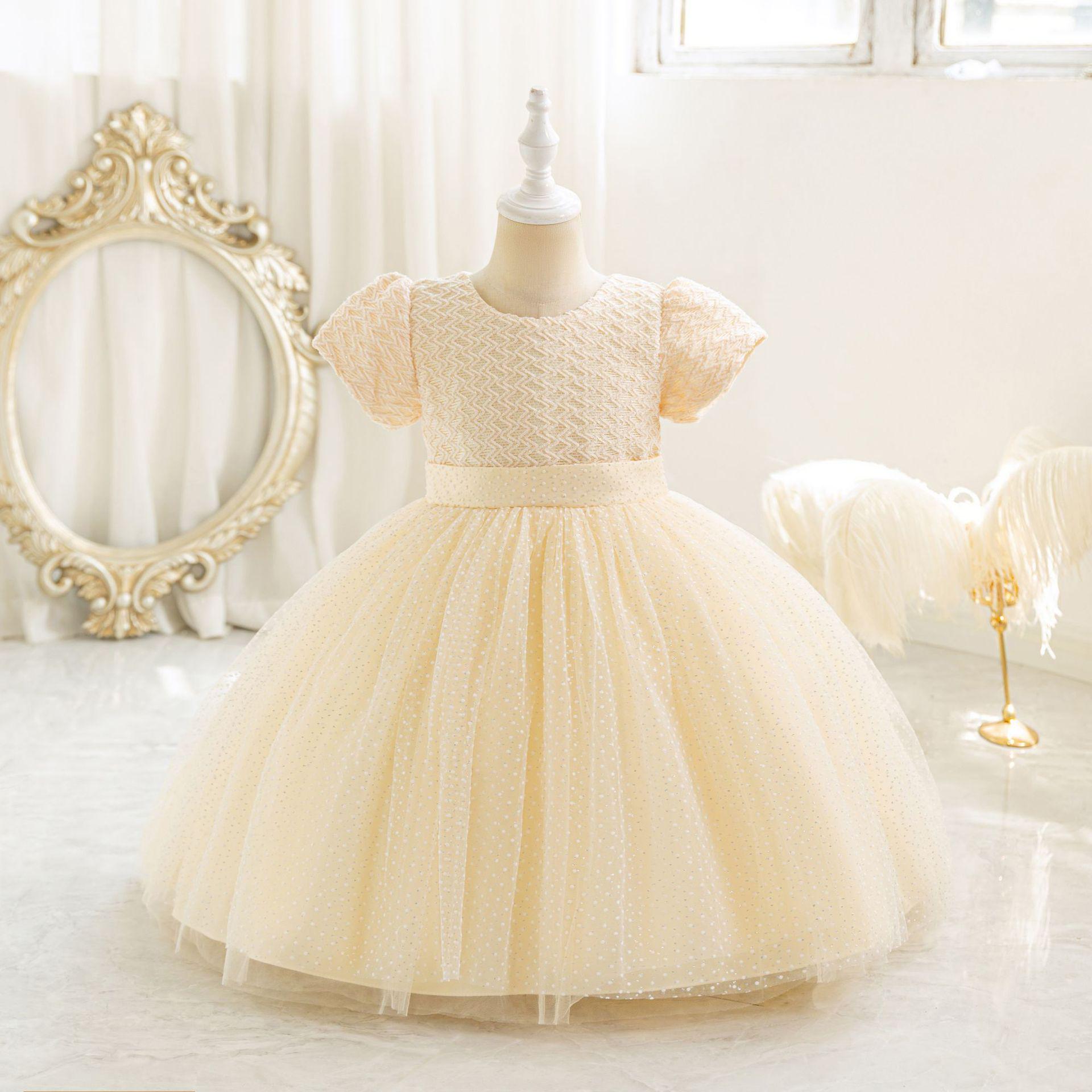 

Sequin Puffy Princess Dress for Girls - Evening & Catwalk Performance Attire with Bubble Sleeves 130 cm