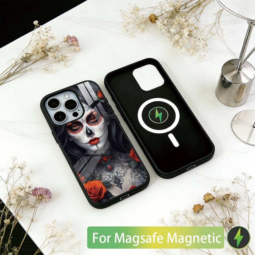 Mexican Catrina Skull Girl Phone Case For iPhone17,16,15,14,13,12,11 Plus,Pro Magnetic For Magsafe Wireless Charging
