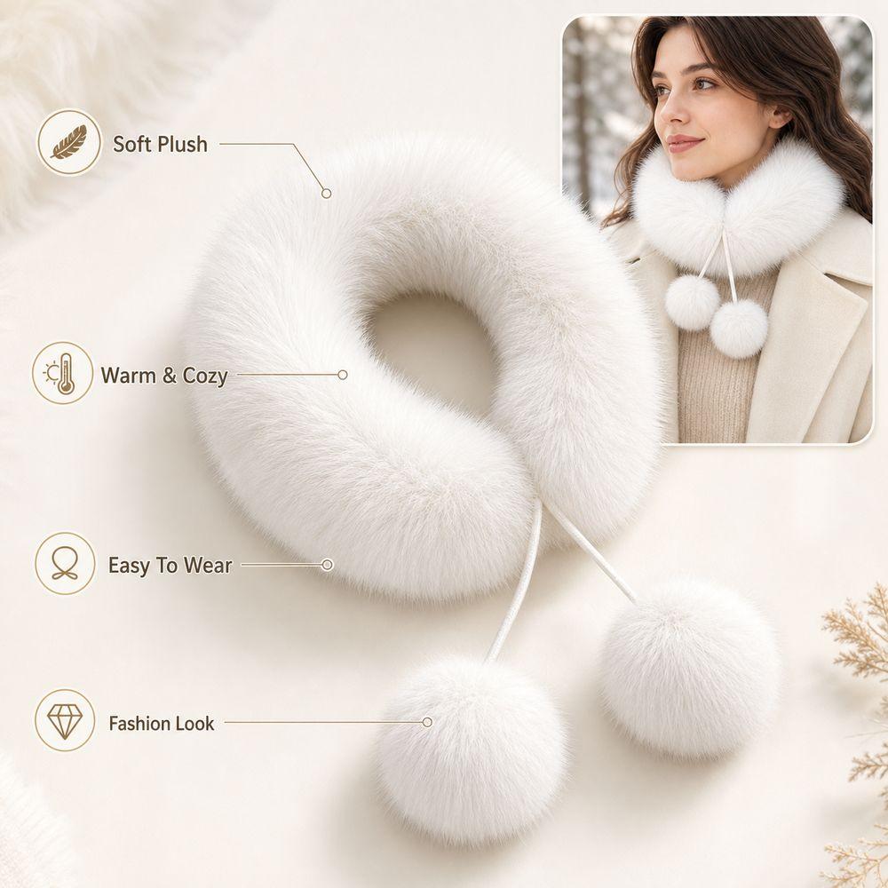 Soft Plush Fur Collar Scarf Pom Pom Tie Fluffy Neck Warmer New Plush Collar Scarf  Winter Outfits