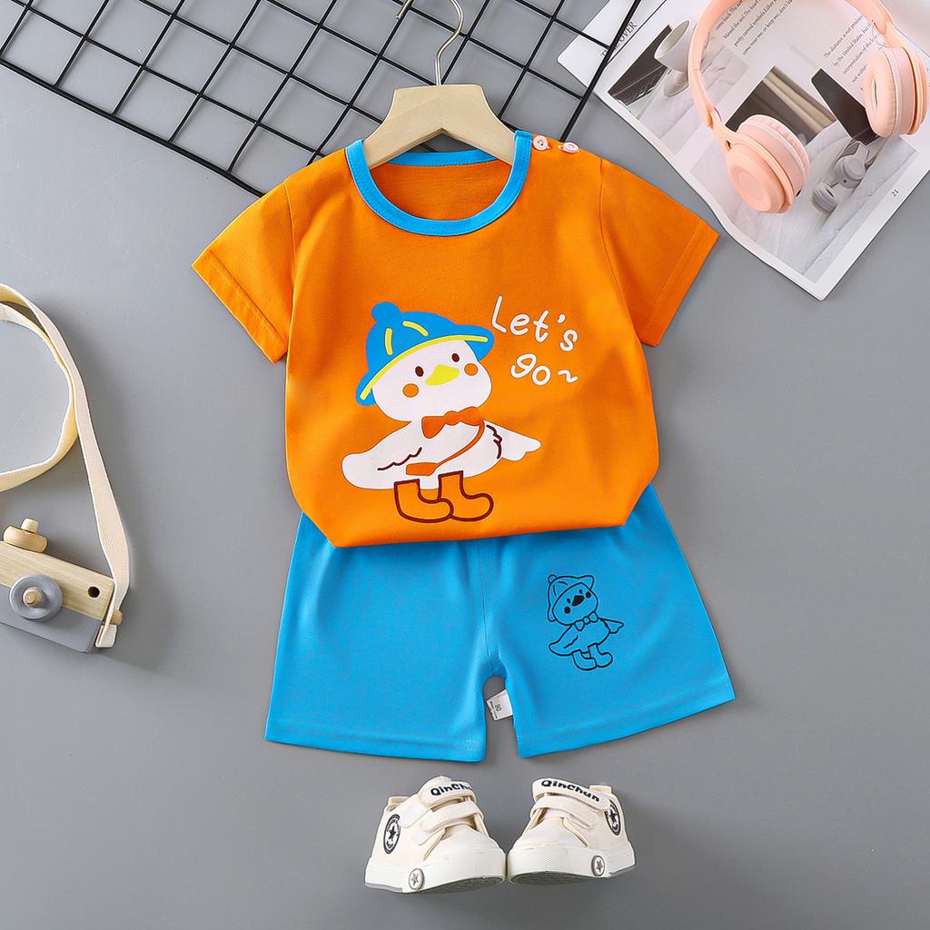 Children's Short-sleeved Suit Pure Cotton Girls Summer Clothes Boys T-shirt Baby Baby Clothes