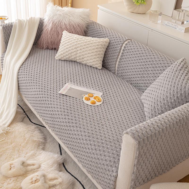Plush Sofa Cushion Winter Thickened Non-Slip Cushion Simple Modern Solid Color Leather Wood Sofa Cover Cover Cloth