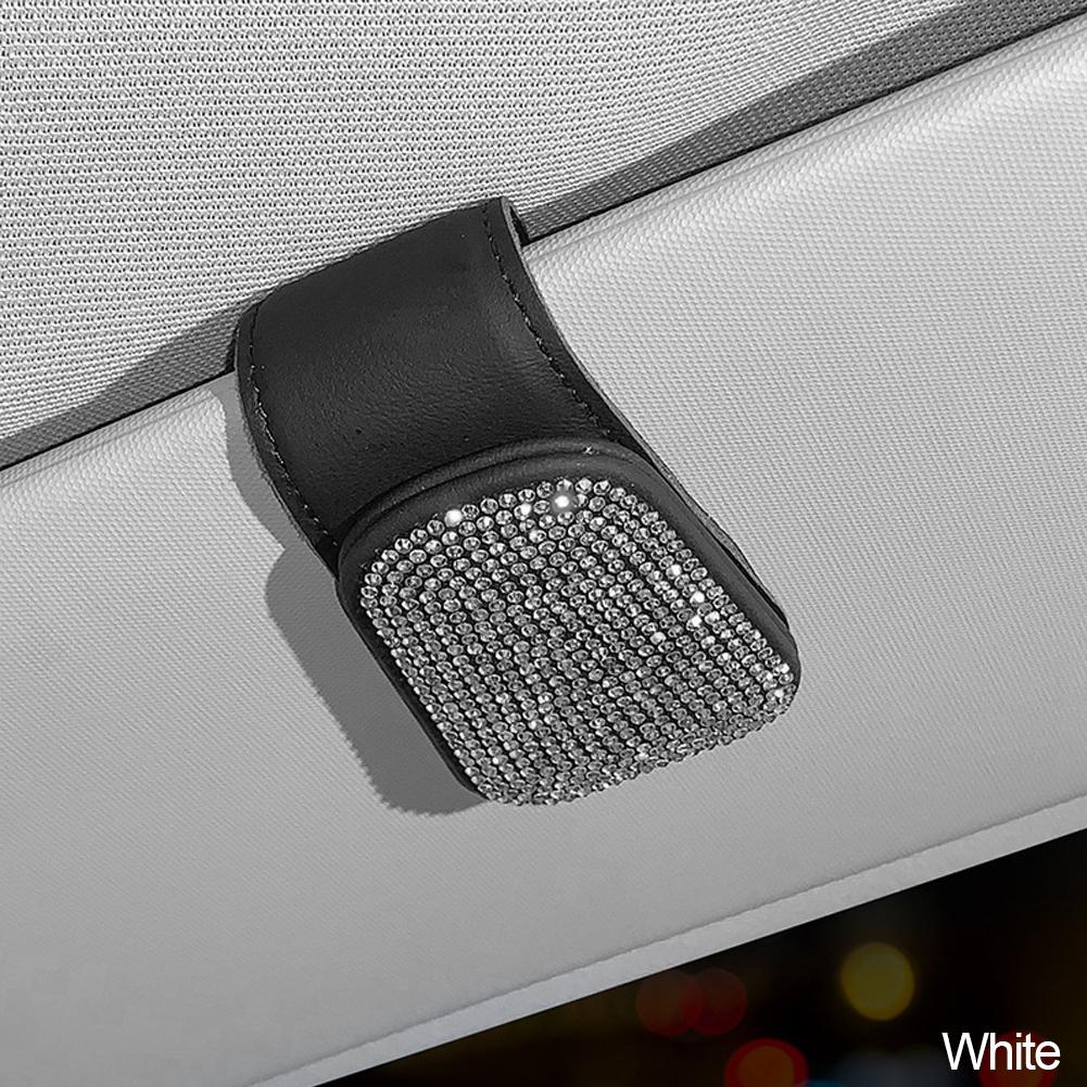 Portaocchiali da sole in cristallo con strass per auto, clip per custodia per occhiali da sole per auto, aletta parasole, supporto per biglietti da visita, fissaggio, accessori per auto