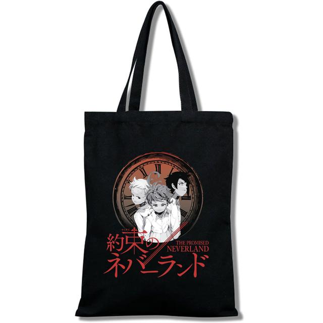 Fashion Anime The Promised Neverland  Men Women Reusable Shopping Bag Cartoon Print Eco-Friendly Canvas Tote Bag