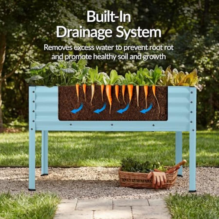 48x24x30in Galvanized Raised Garden Bed Metal Elevated Planter Box Vegetable Garden for Backyard Patio Balcony - Mist Blue