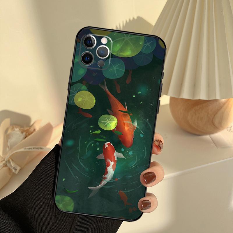 Koi Carp Fish Painting Phone Case For iPhone 15 14 13 12 11 16 17 Pro Max 13 Mini 15 16 Plus 16e 17 Air Cover Funda