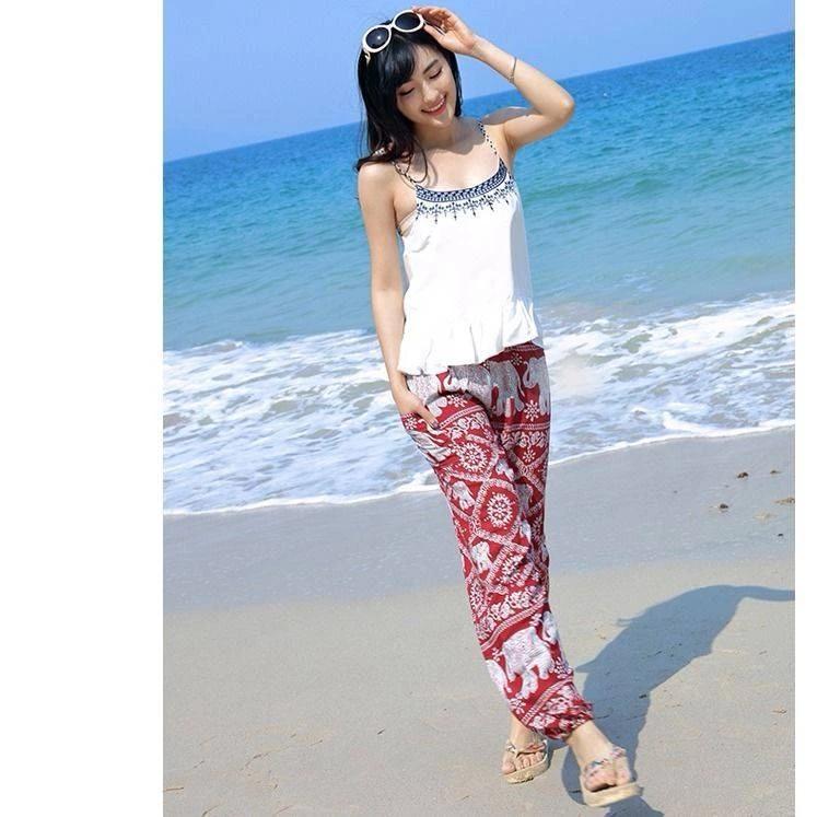 Elefant Jumpsbukser Justerbar Elastisk Midjebånd Stropp Unisex Kvinner Menn Trykk Thailand Casual Streetwear Strand Sommer Boho Bohemsk Retro Vintage