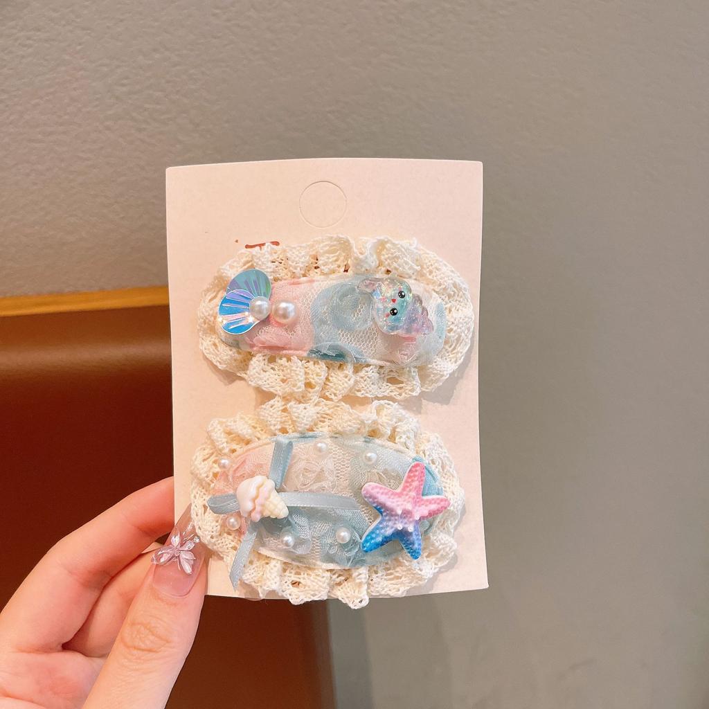 Spring And Summer Starfish Shell Lace Hairpin Children'S Sweet Broken Hair Bb Clip Baby Hair Accessories Hairpin Side Bangs Clip