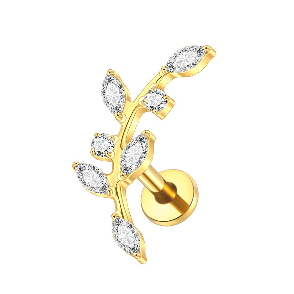 1PC Titanium Gold Color CZ Tragus Piercing Internally Threaded Ear Cartilage Flat Back Earrings Hidden Helix Stud Jewelry 16G