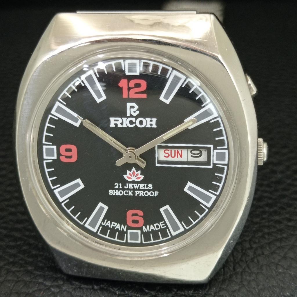 JAPAN VINTAGE RICOH R31 AUTOMATIC MENS BLACK COLOR DIAL WATCH a707686-1