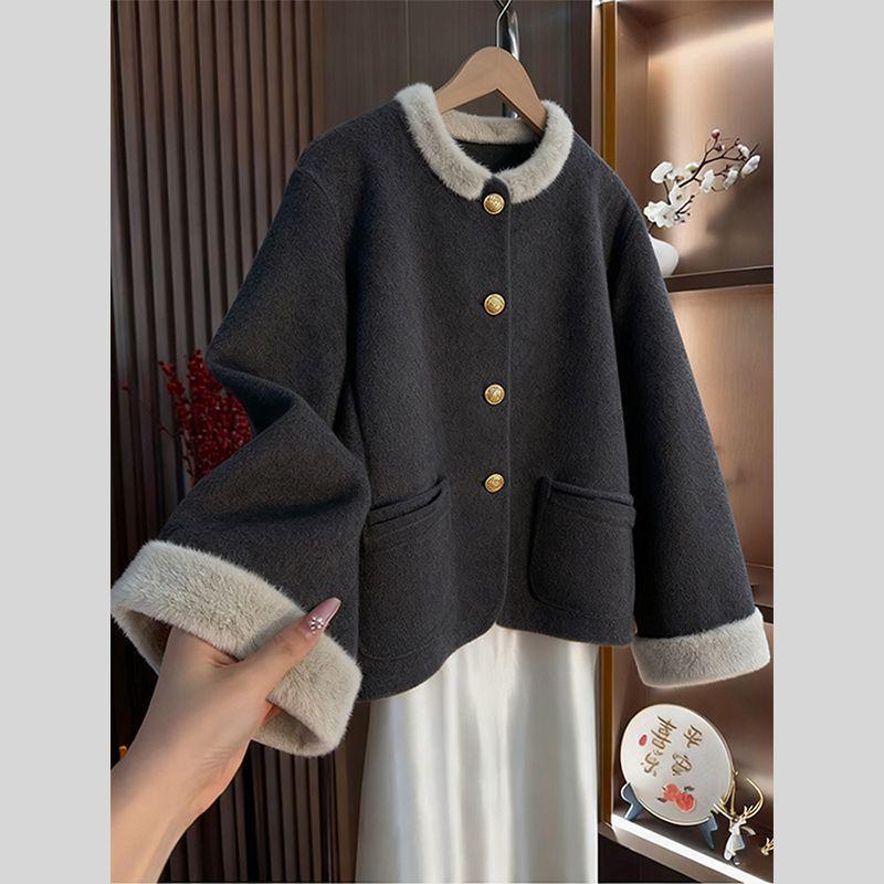 Women's 2025 Autumn/Winter Stylish Korean Patchwork Jacket with Round Neck